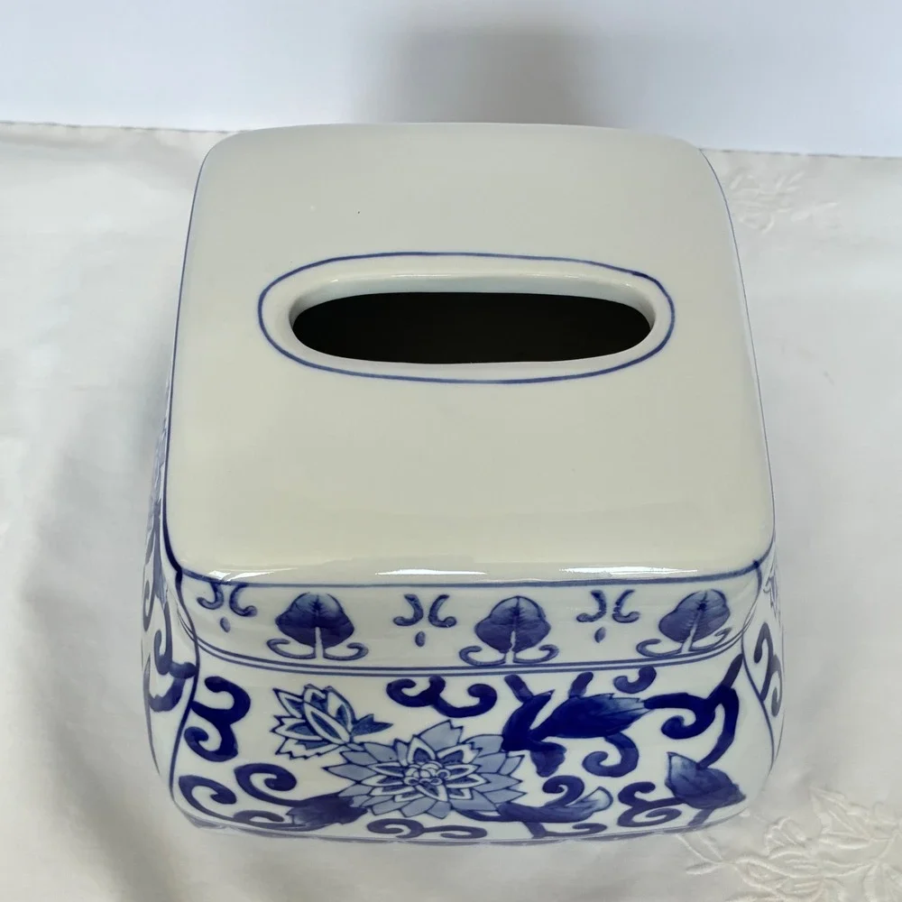 Tissue Box Cover Chinoiserie Floral Ceramic Grandmillenial Cottagecore Boutique